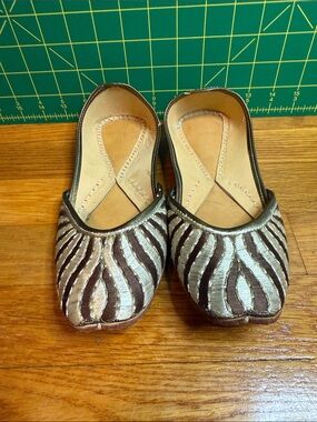 Embroidered Brown and Gold Women's Slip-On Flats - Made in India